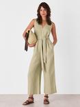 Whistles Belted Seamed Pure Linen Jumpsuit, Neutral