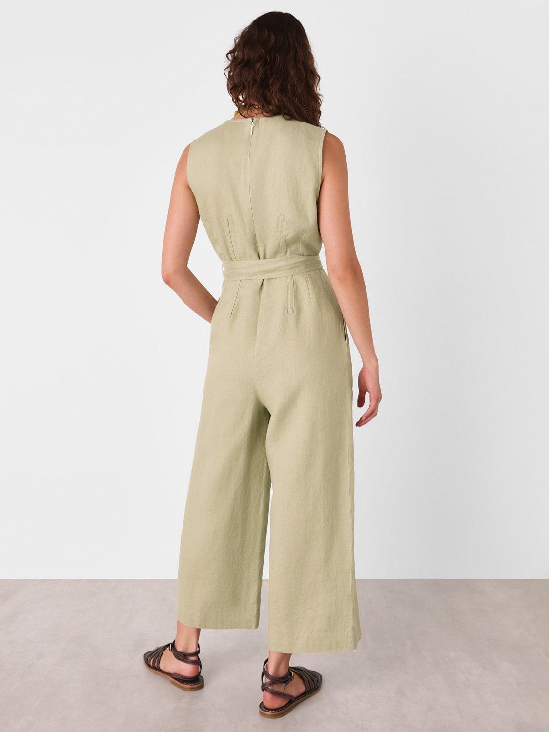 Product image 3 of 5, which shows Whistles Belted Seamed Pure Linen Jumpsuit, Neutral, 6