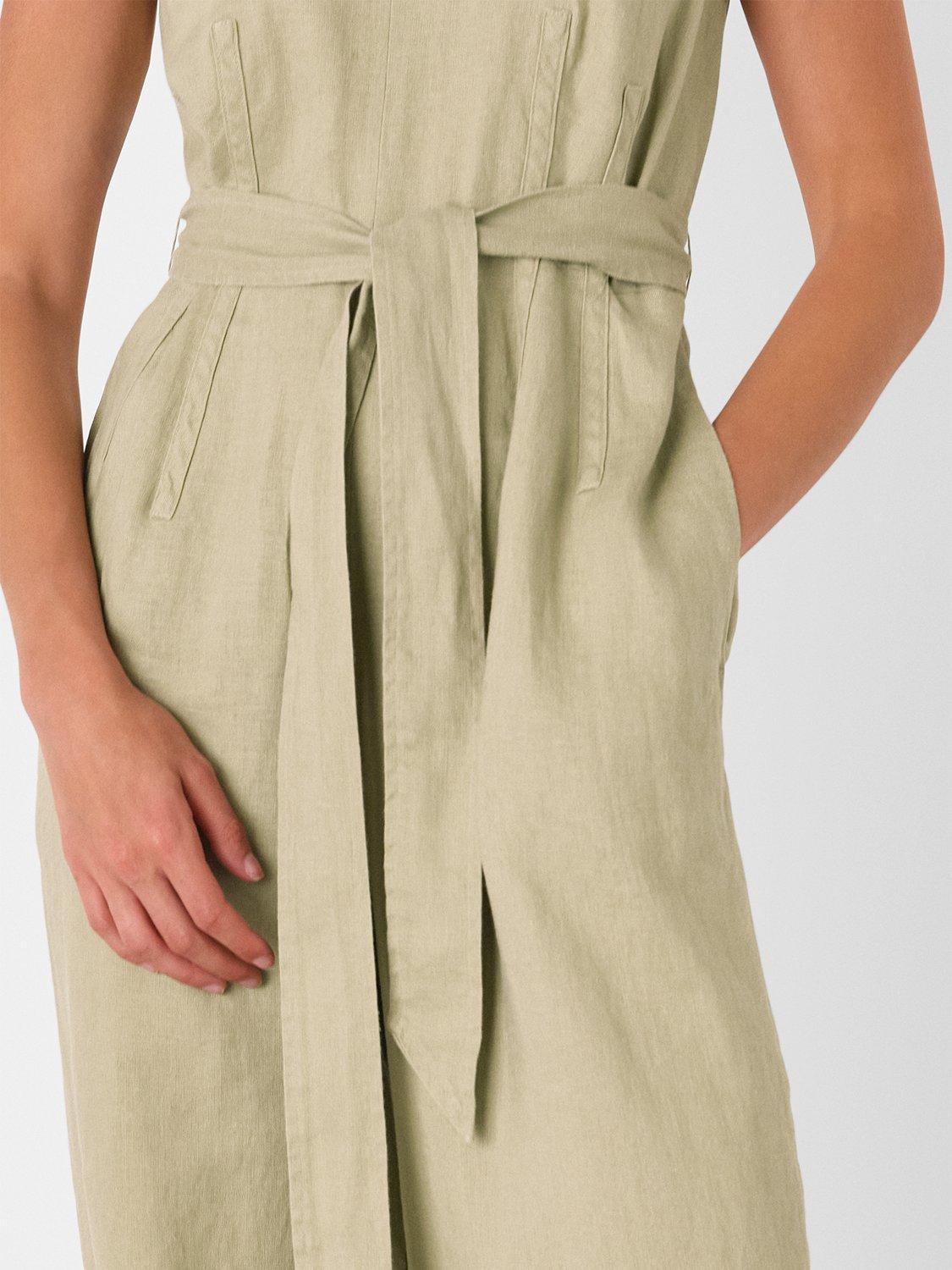 Product image 4 of 5, which shows Whistles Belted Seamed Pure Linen Jumpsuit, Neutral, 6