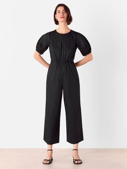 Whistles Broderie Poplin Jumpsuit, Black, Black