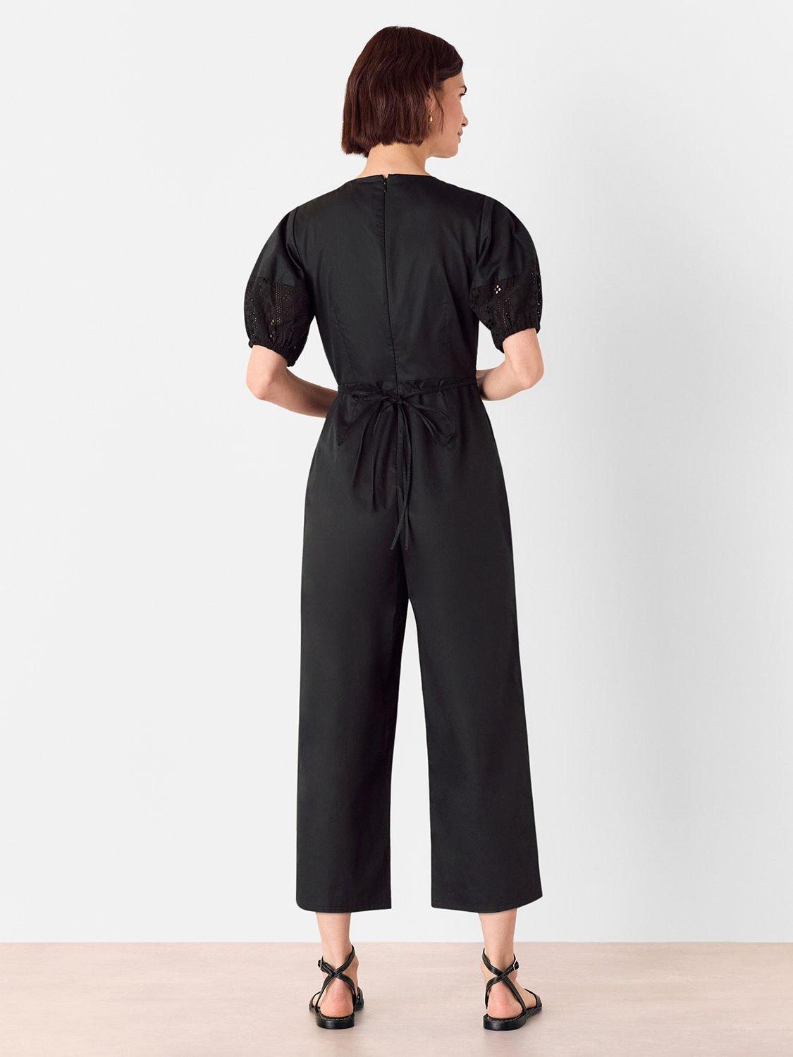 Product image 2 of 5, which shows Whistles Broderie Poplin Jumpsuit, Black, 6