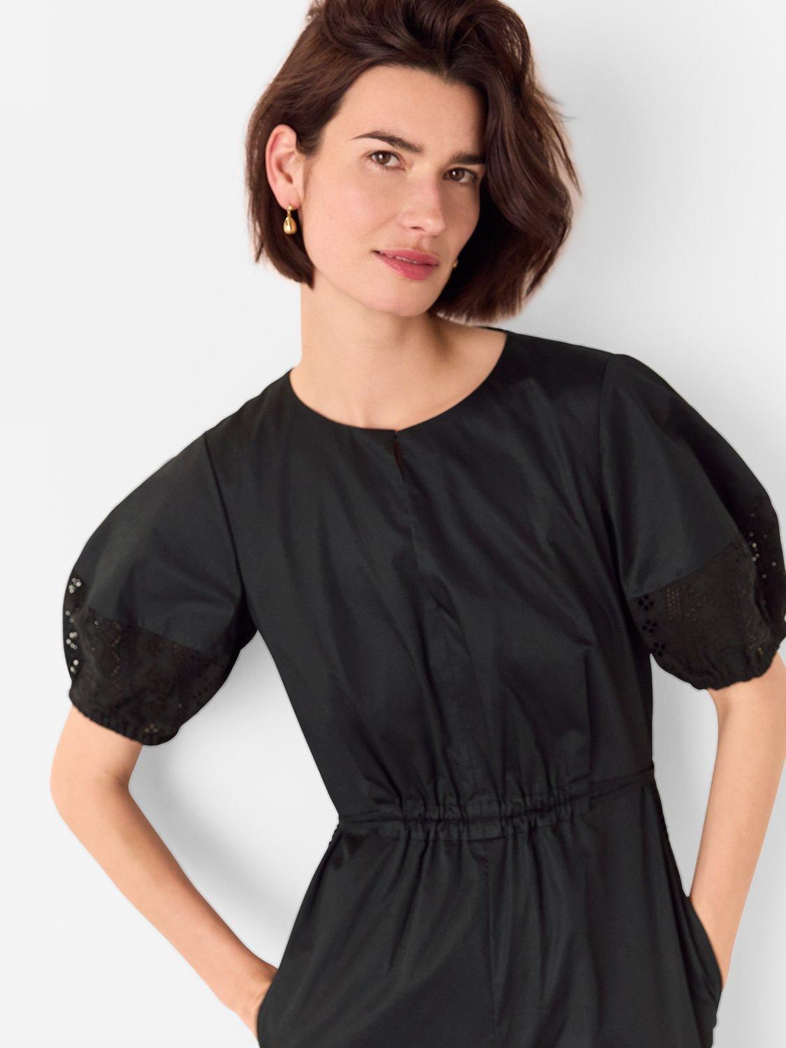 Product image 3 of 5, which shows Whistles Broderie Poplin Jumpsuit, Black, 6