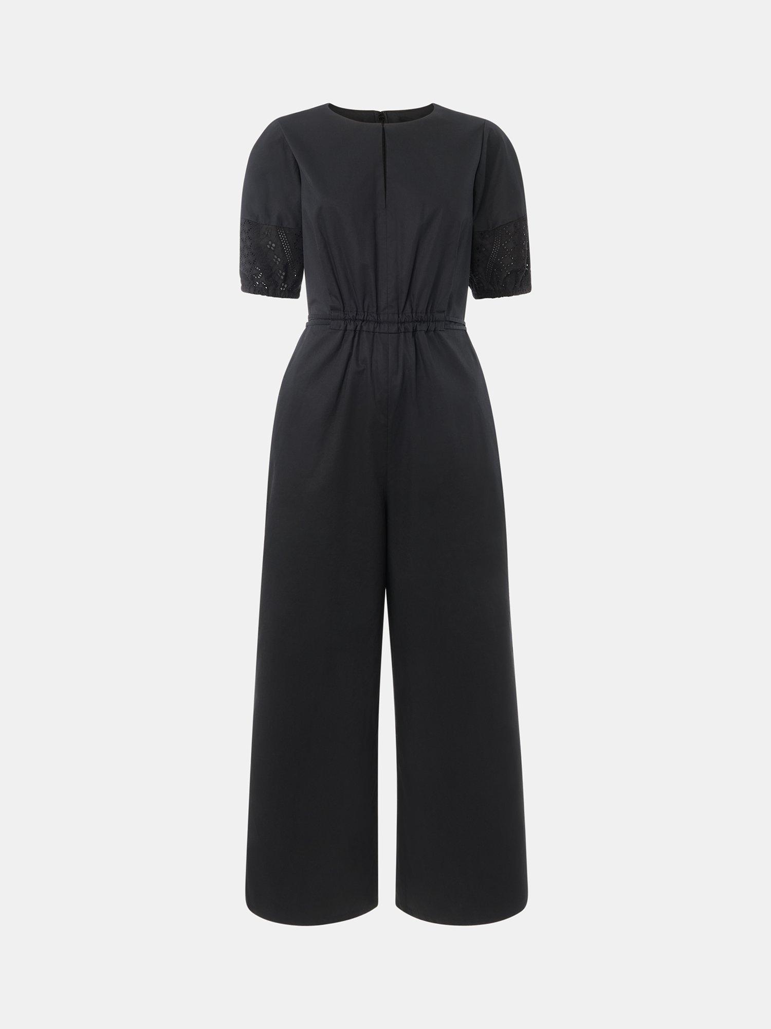 Product image 5 of 5, which shows Whistles Broderie Poplin Jumpsuit, Black, 6
