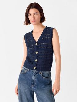 Whistles Pointelle Detail Tank Top, Navy, Navy