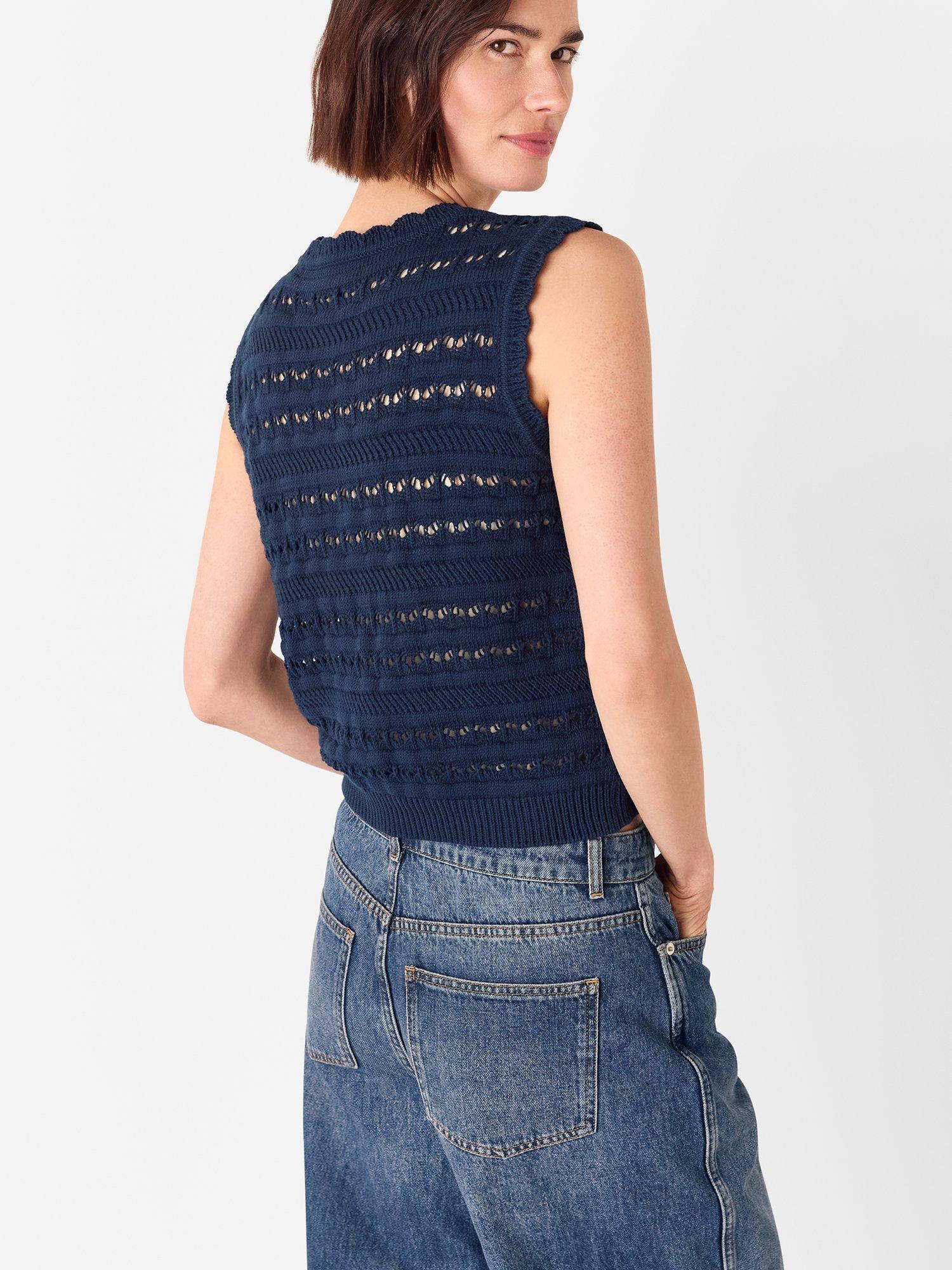 Product image 2 of 6, which shows Whistles Pointelle Detail Tank Top, Navy, XS