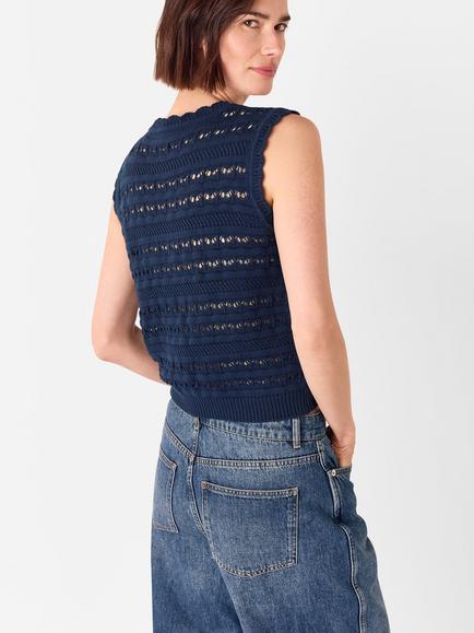 Whistles Pointelle Detail Tank Top, Navy - view 2, Navy