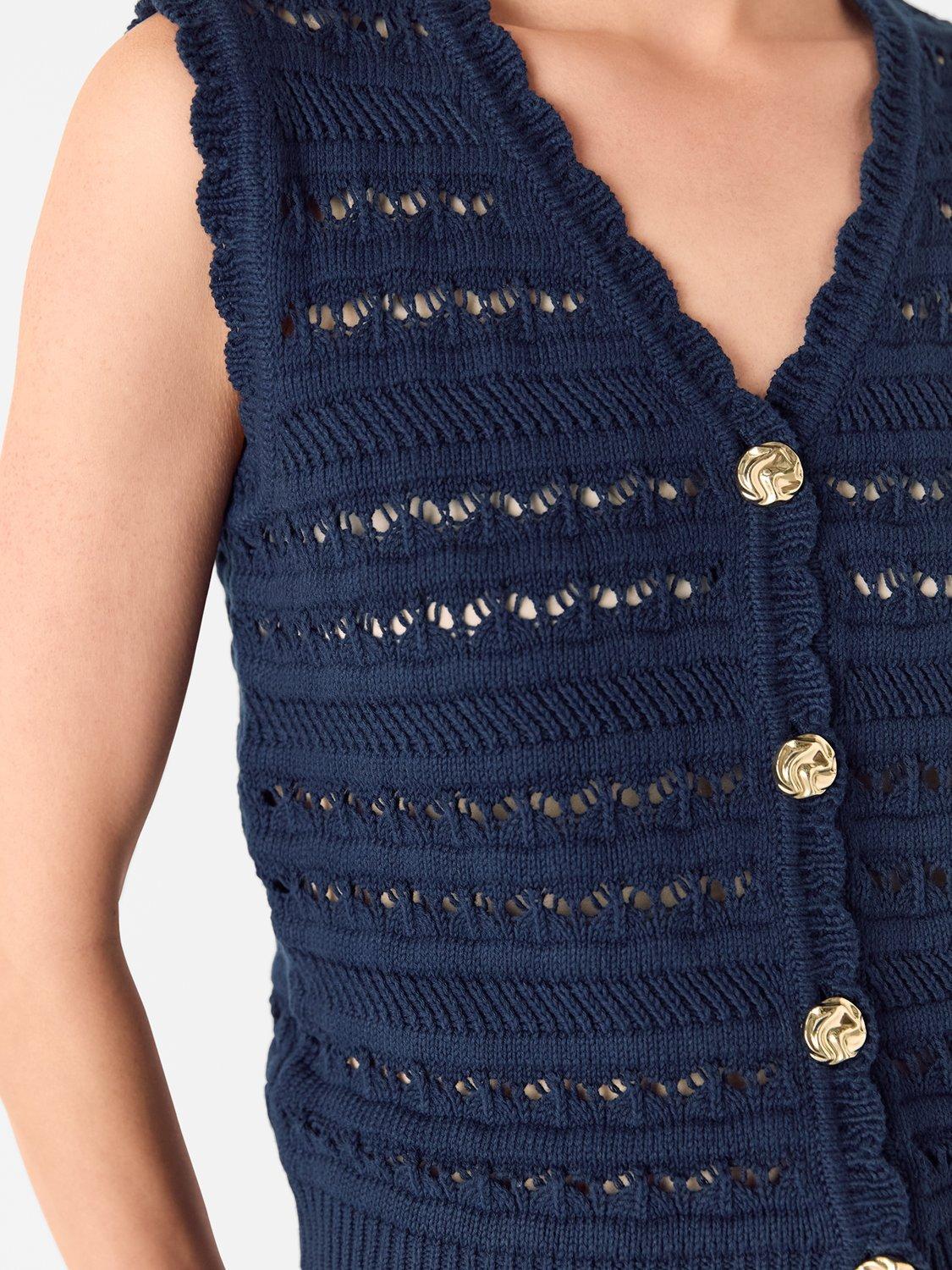Product image 3 of 6, which shows Whistles Pointelle Detail Tank Top, Navy, XS