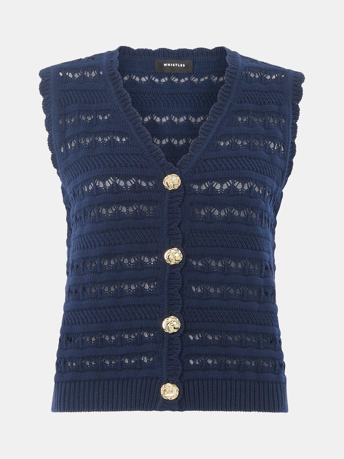 Product image 6 of 6, which shows Whistles Pointelle Detail Tank Top, Navy, XS