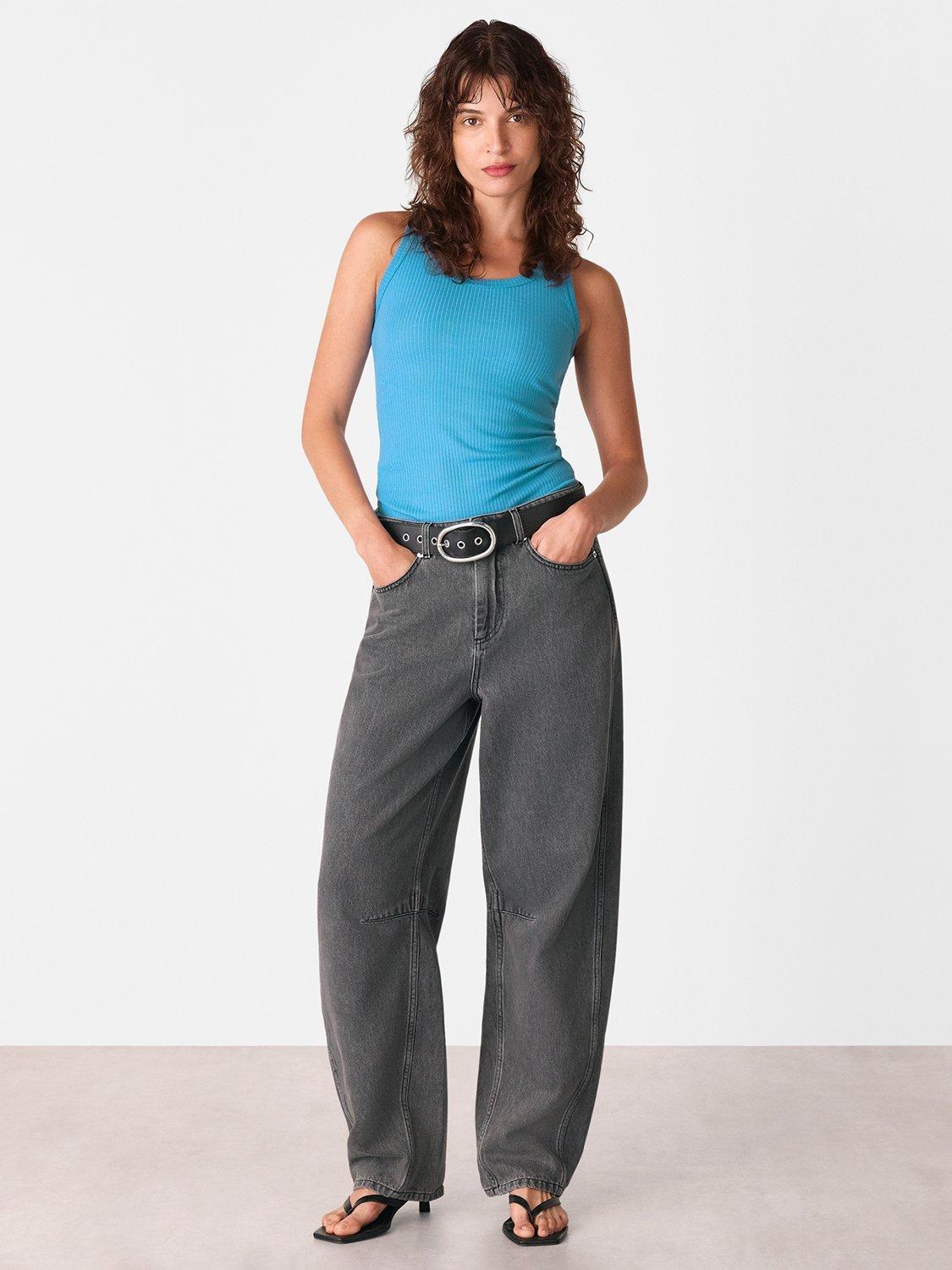Product image 3 of 5, which shows Whistles Ultimate Rib Scoop Neck Sleeveless Top, Blue, XS