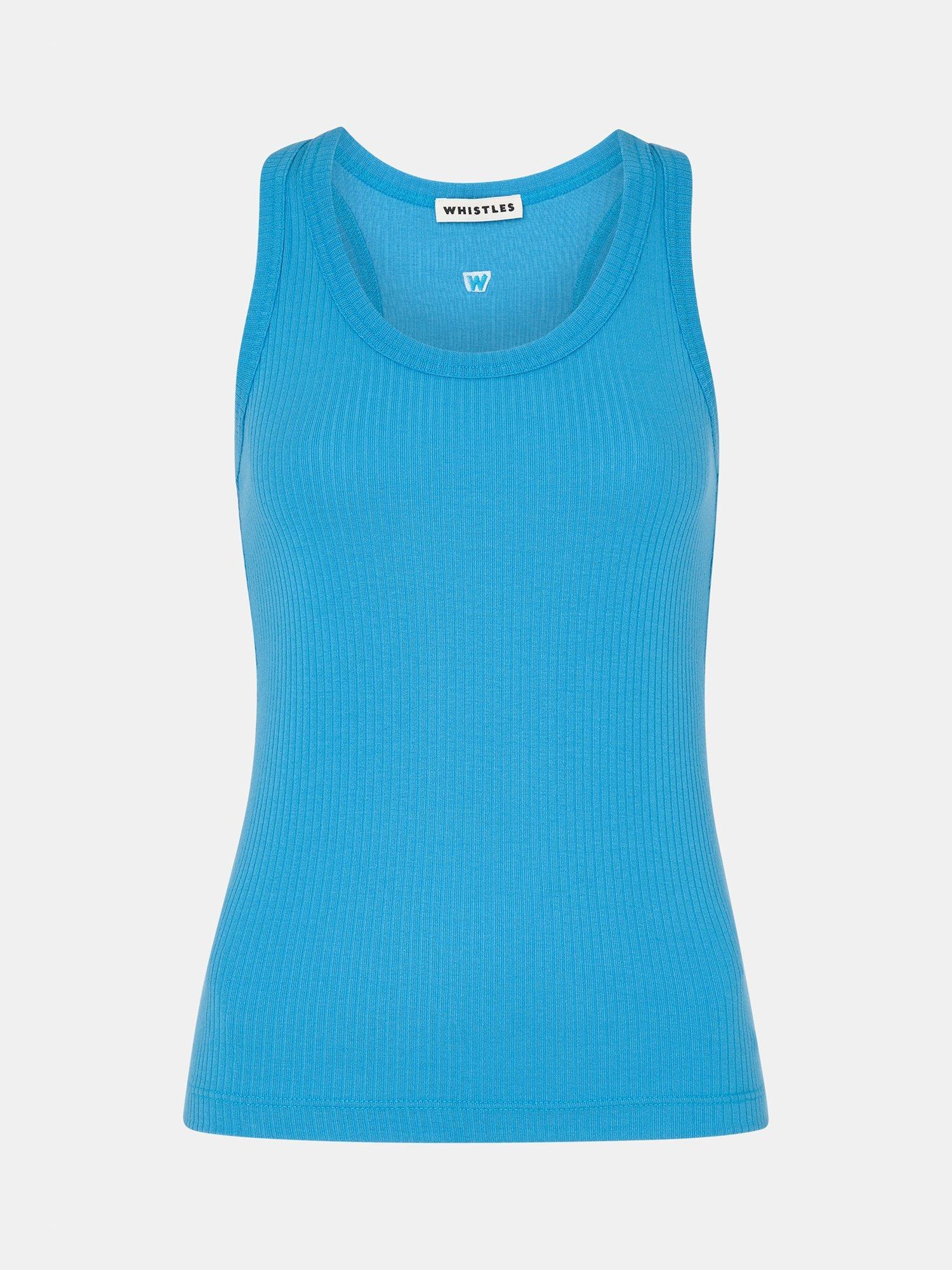 Product image 5 of 5, which shows Whistles Ultimate Rib Scoop Neck Sleeveless Top, Blue, XS