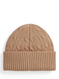 Ralph Lauren Kids' Cotton Cable Knit Hat, Camel - view 2, Camel