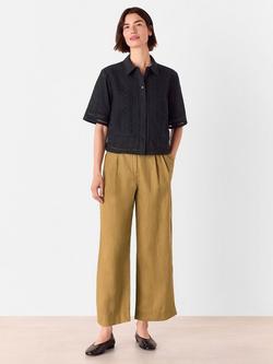 Whistles Cropped Broderie Cotton Shirt, Black