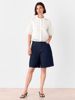 Whistles Cropped Broderie Cotton Shirt, White