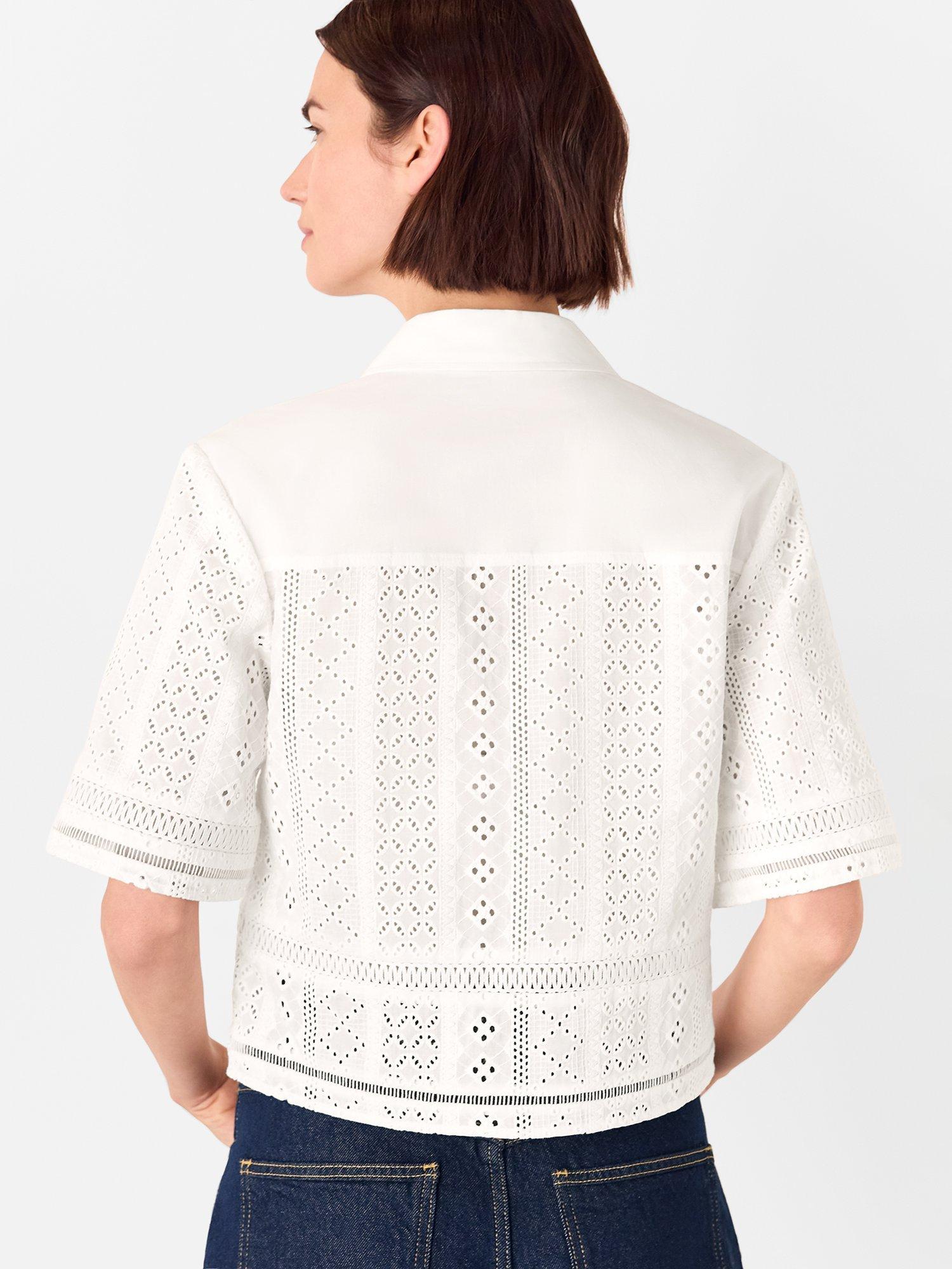Product image 4 of 6, which shows Whistles Cropped Broderie Cotton Shirt, White, 6