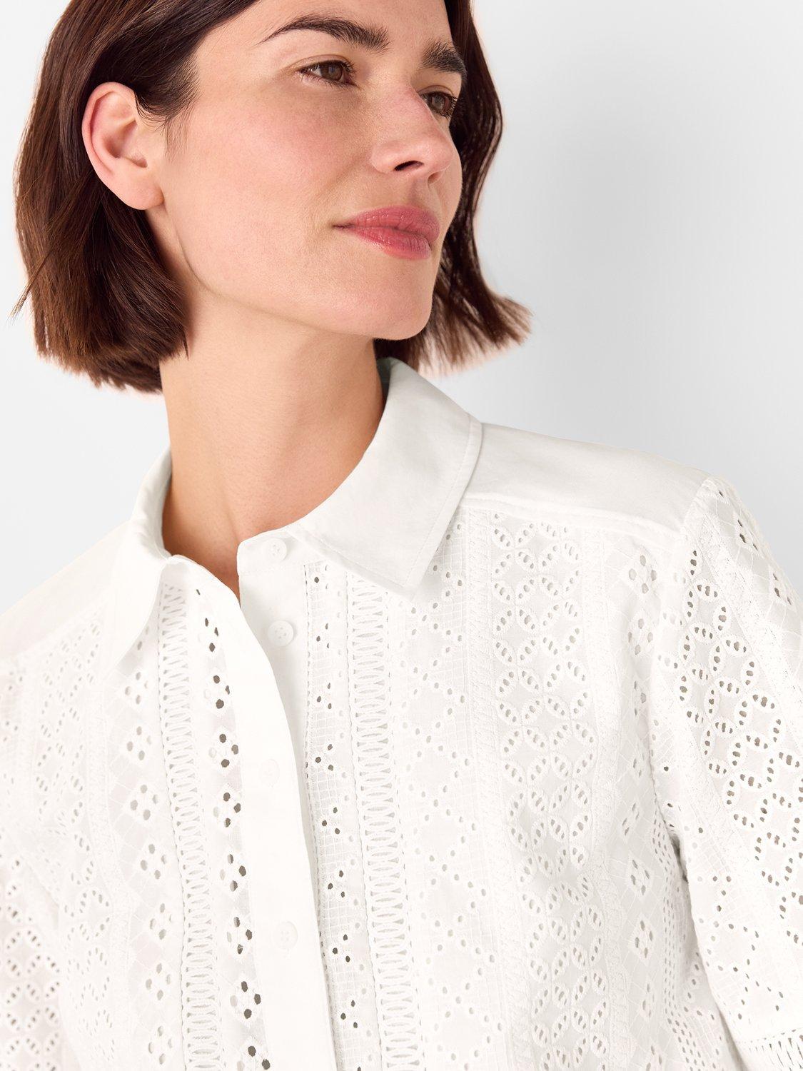 Product image 5 of 6, which shows Whistles Cropped Broderie Cotton Shirt, White, 6