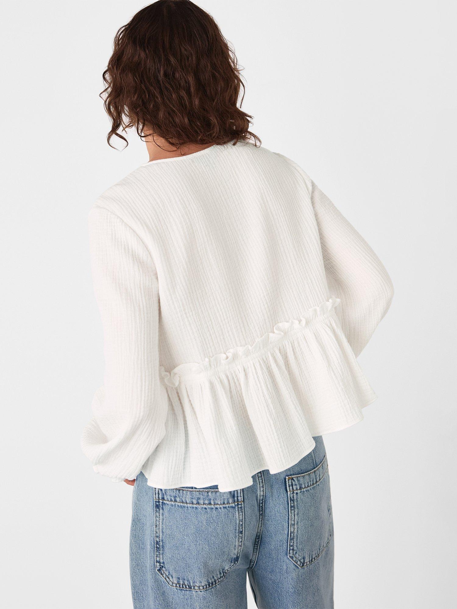 Product image 2 of 6, which shows Whistles Frill Peplum Hem Top, White, 6