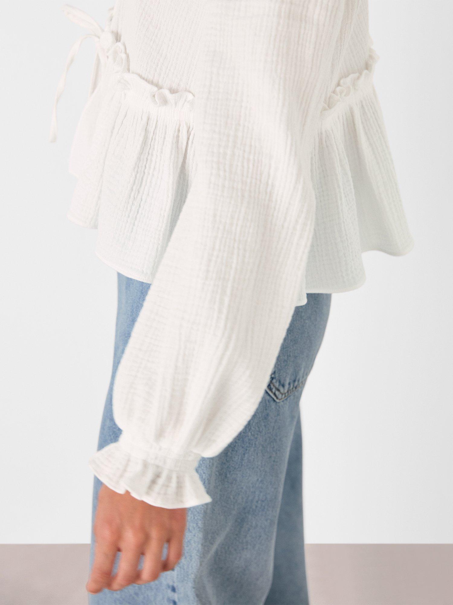 Product image 4 of 6, which shows Whistles Frill Peplum Hem Top, White, 6