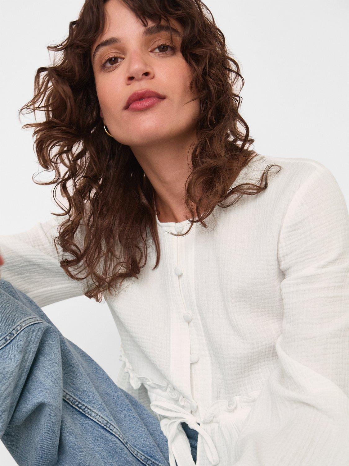 Product image 5 of 6, which shows Whistles Frill Peplum Hem Top, White, 6