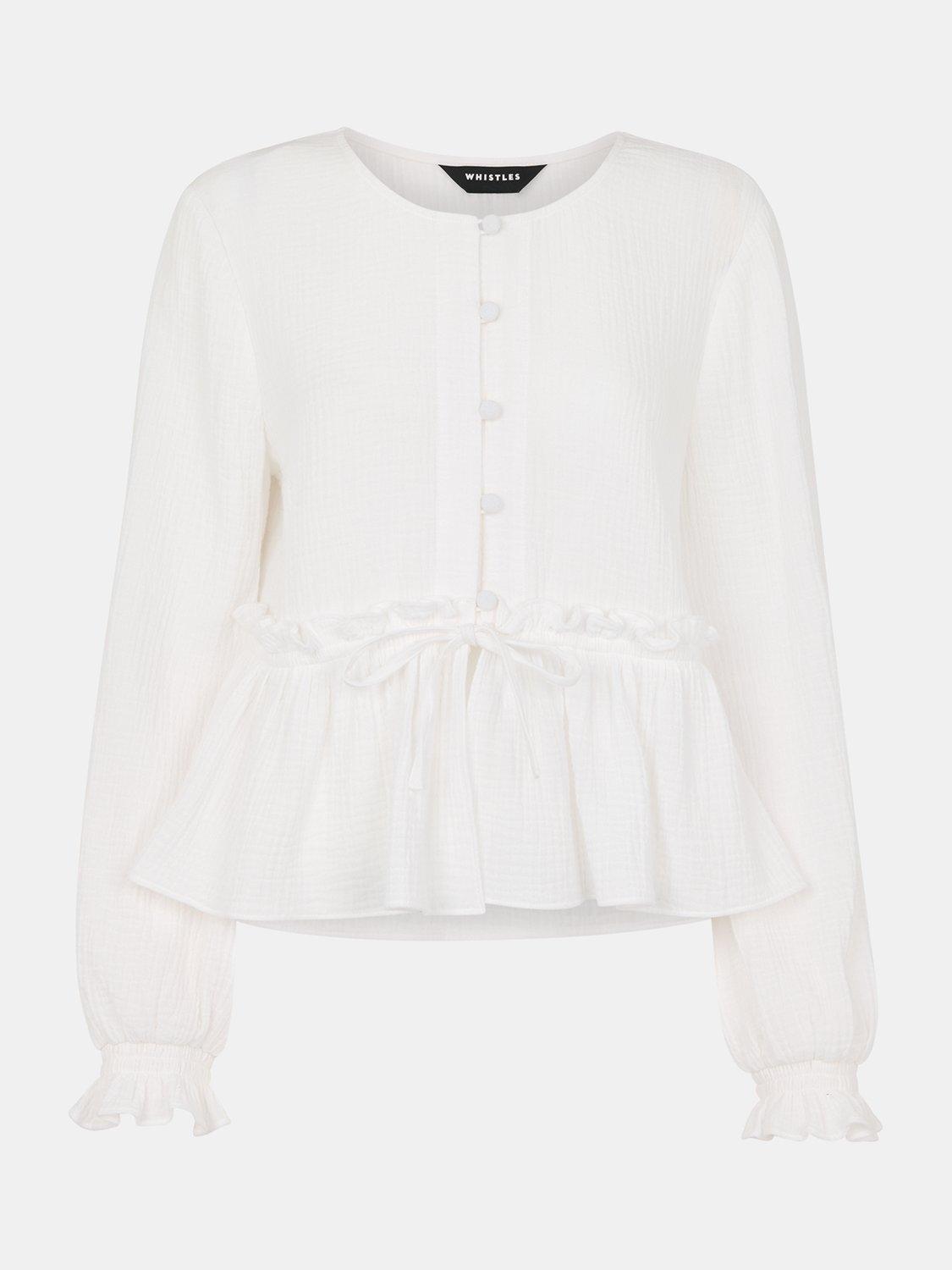 Product image 6 of 6, which shows Whistles Frill Peplum Hem Top, White, 6