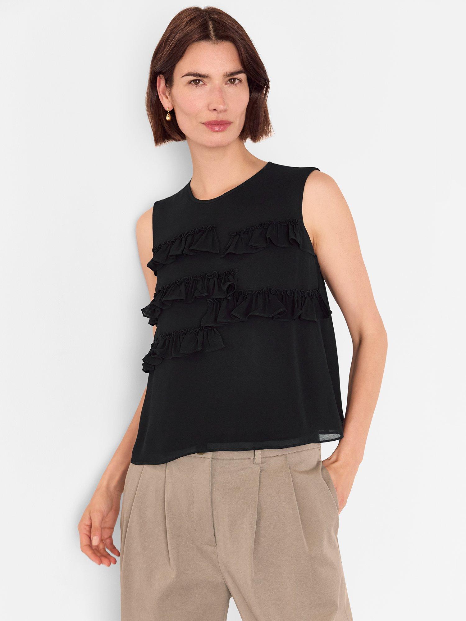 Product image 1 of 5, which shows Whistles Frilled Sleeveless Top, Black, 6