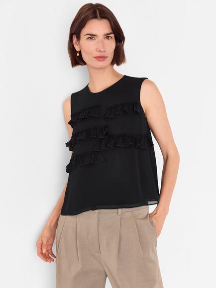 Whistles Frilled Sleeveless Top, Black, Black