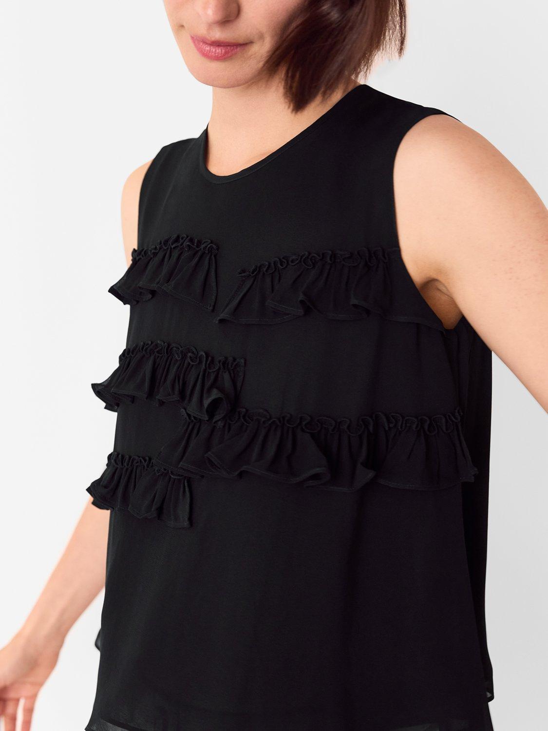 Product image 3 of 5, which shows Whistles Frilled Sleeveless Top, Black, 6
