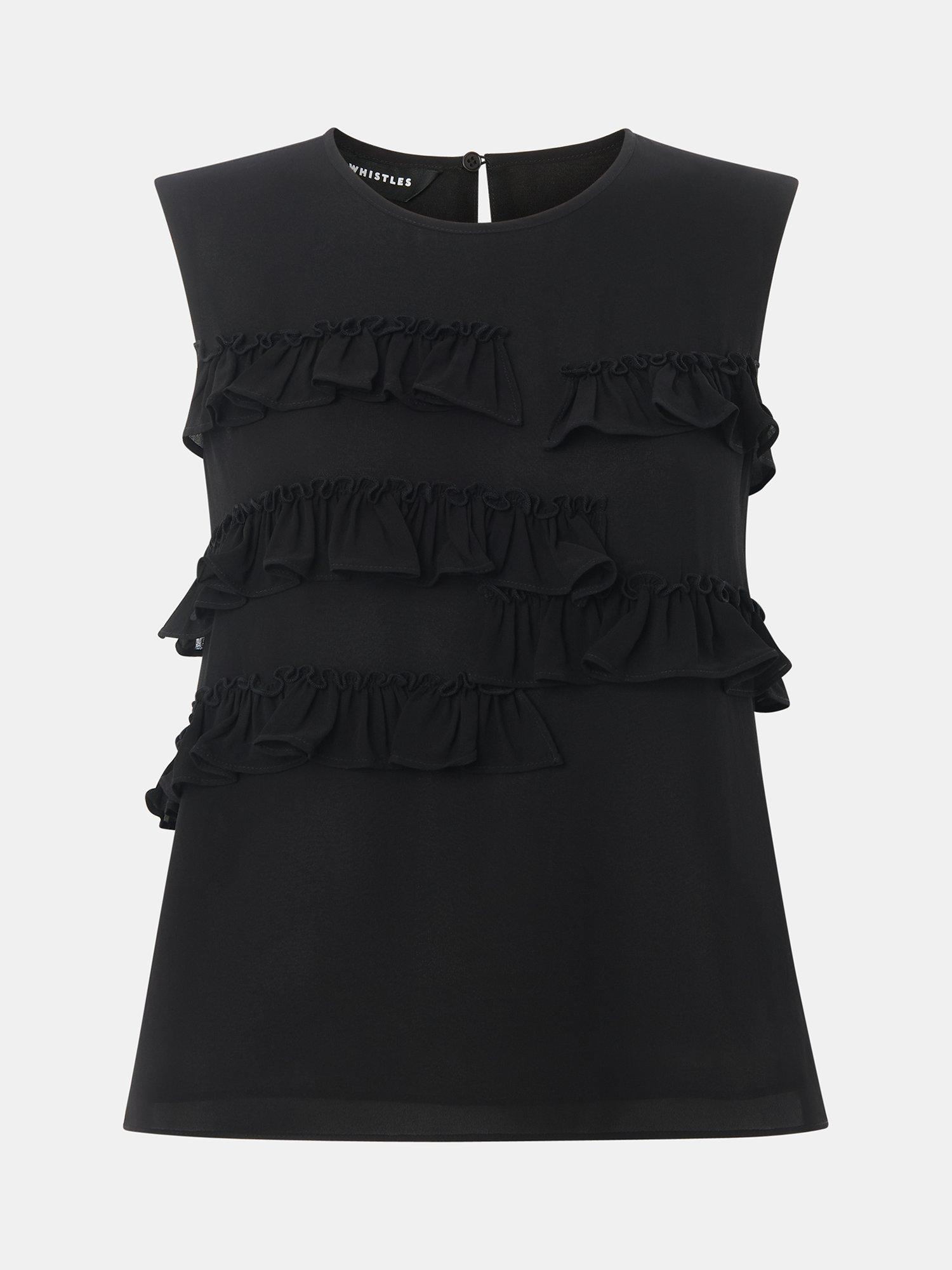 Product image 5 of 5, which shows Whistles Frilled Sleeveless Top, Black, 6