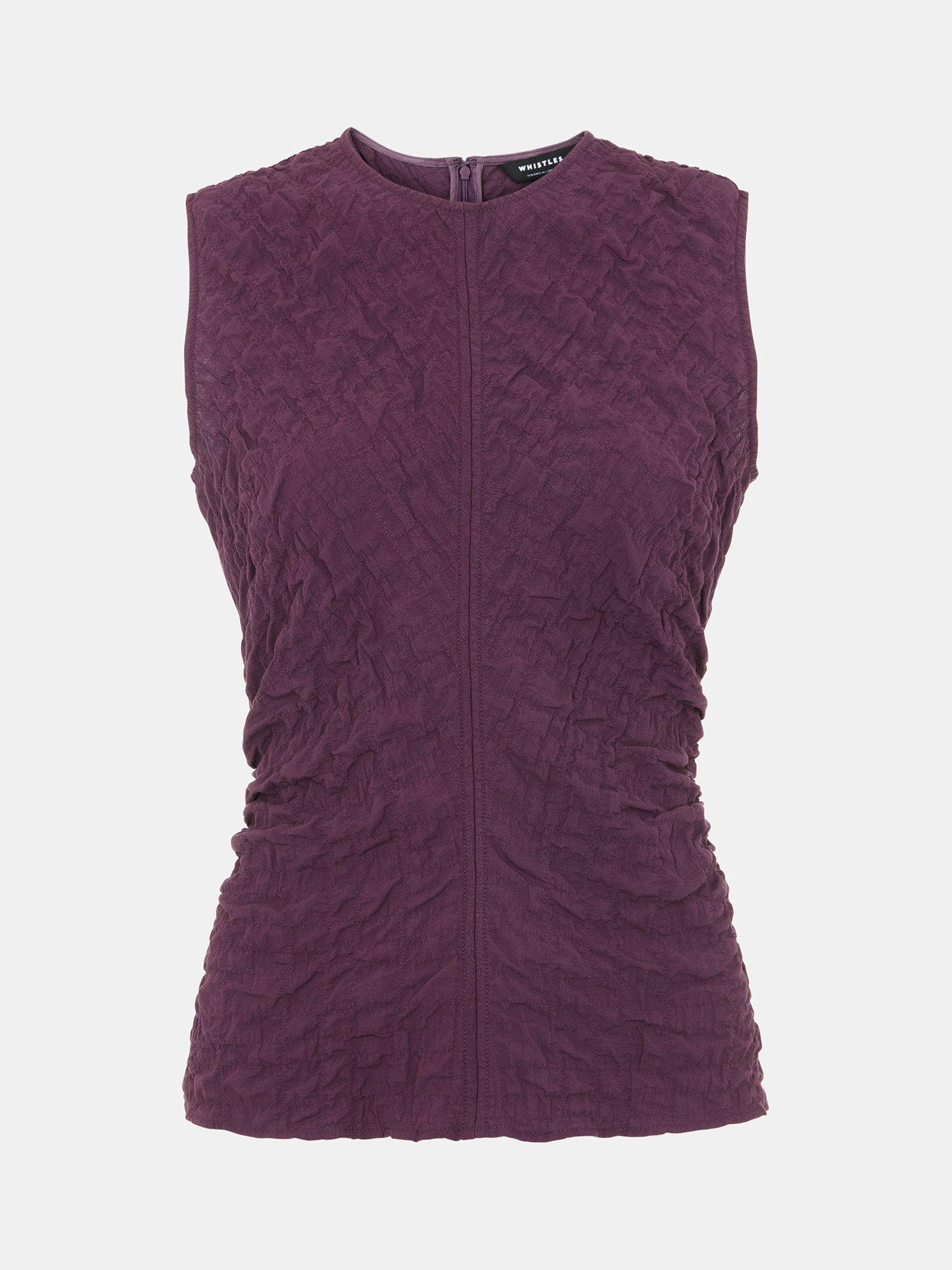Product image 6 of 6, which shows Whistles Textured Tank Top, Plum, 6