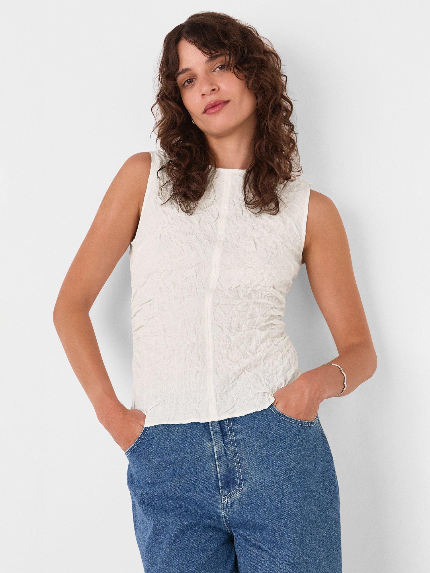 Product image 1 of 5, which shows Whistles Textured Tank Top, Ivory, 6