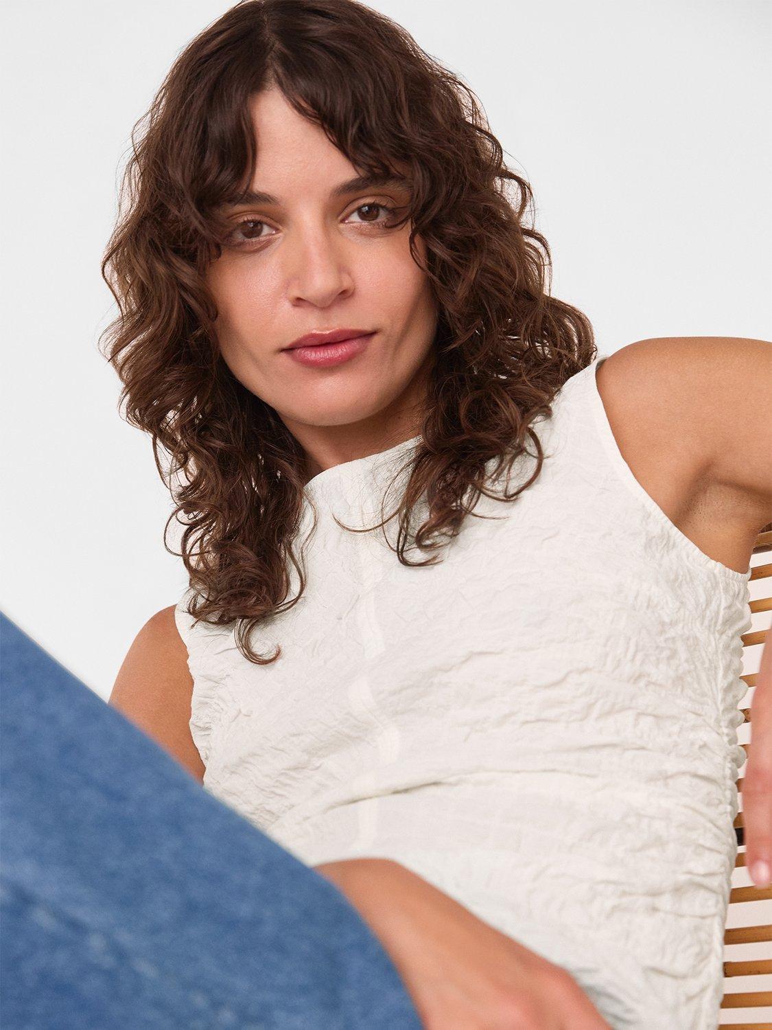 Product image 4 of 5, which shows Whistles Textured Tank Top, Ivory, 6