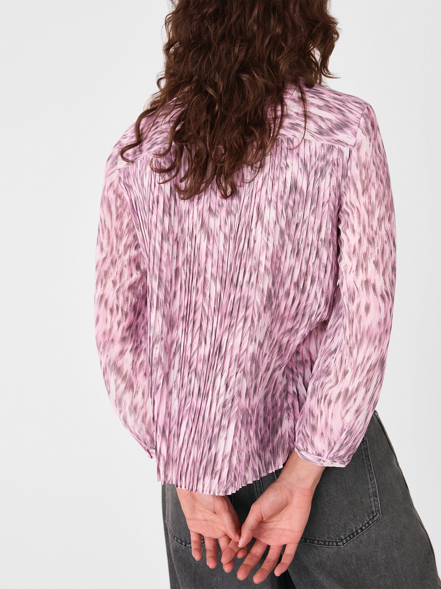 Product image 2 of 5, which shows Whistles Leopard Print Pleat Detail Top, Pink/Multi, 8