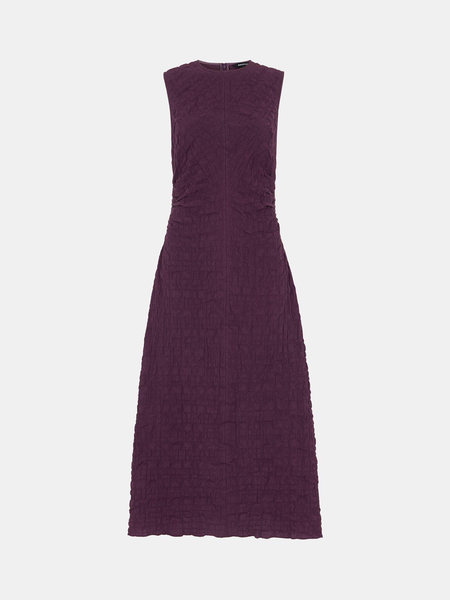 Product image 5 of 5, which shows Whistles Lori Textured Midi Dress, Plum, 6
