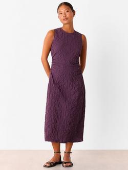 Whistles Petite Lori Textured Midi Dress, Plum, Plum