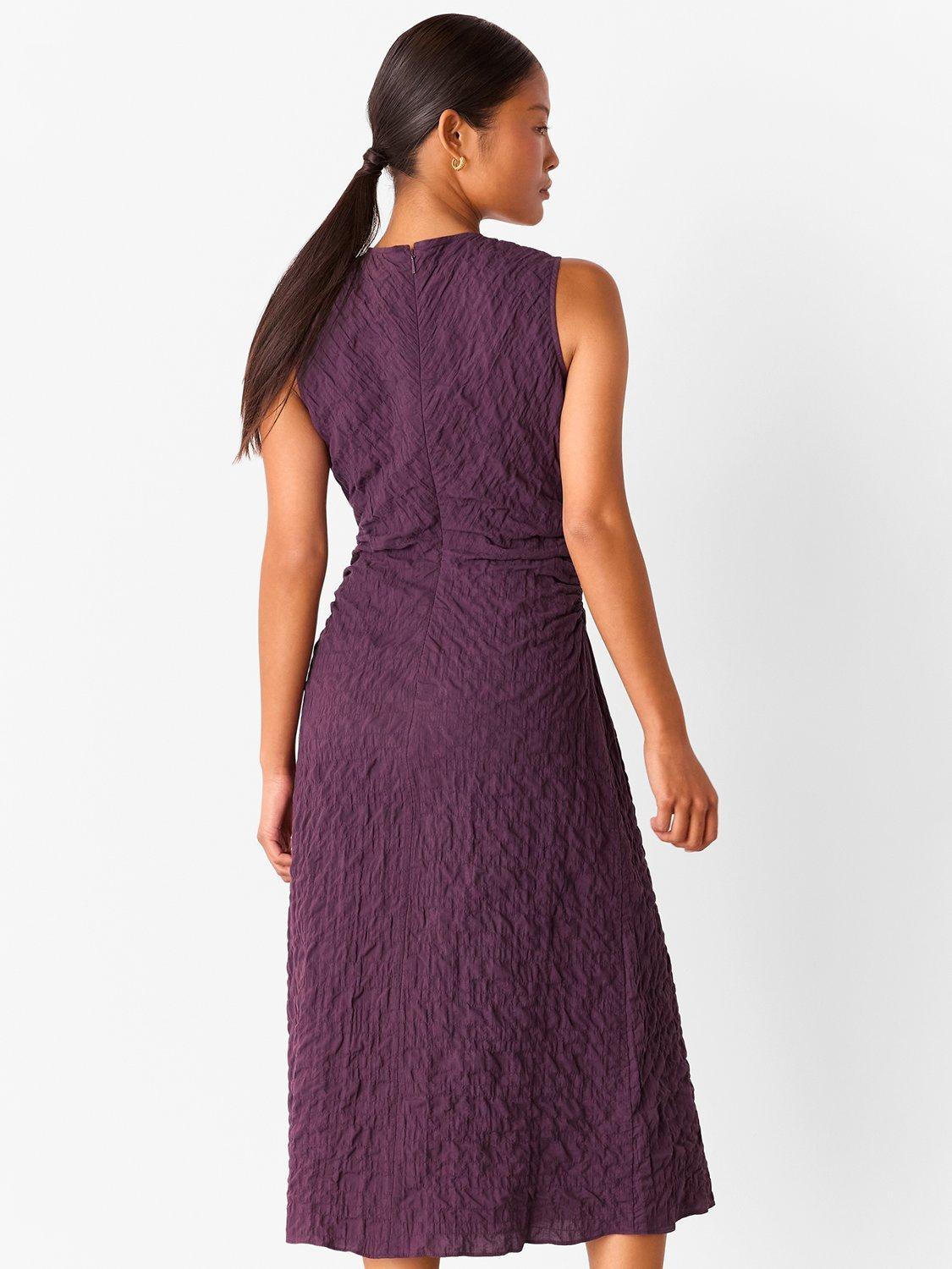 Product image 2 of 5, which shows Whistles Petite Lori Textured Midi Dress, Plum, 6