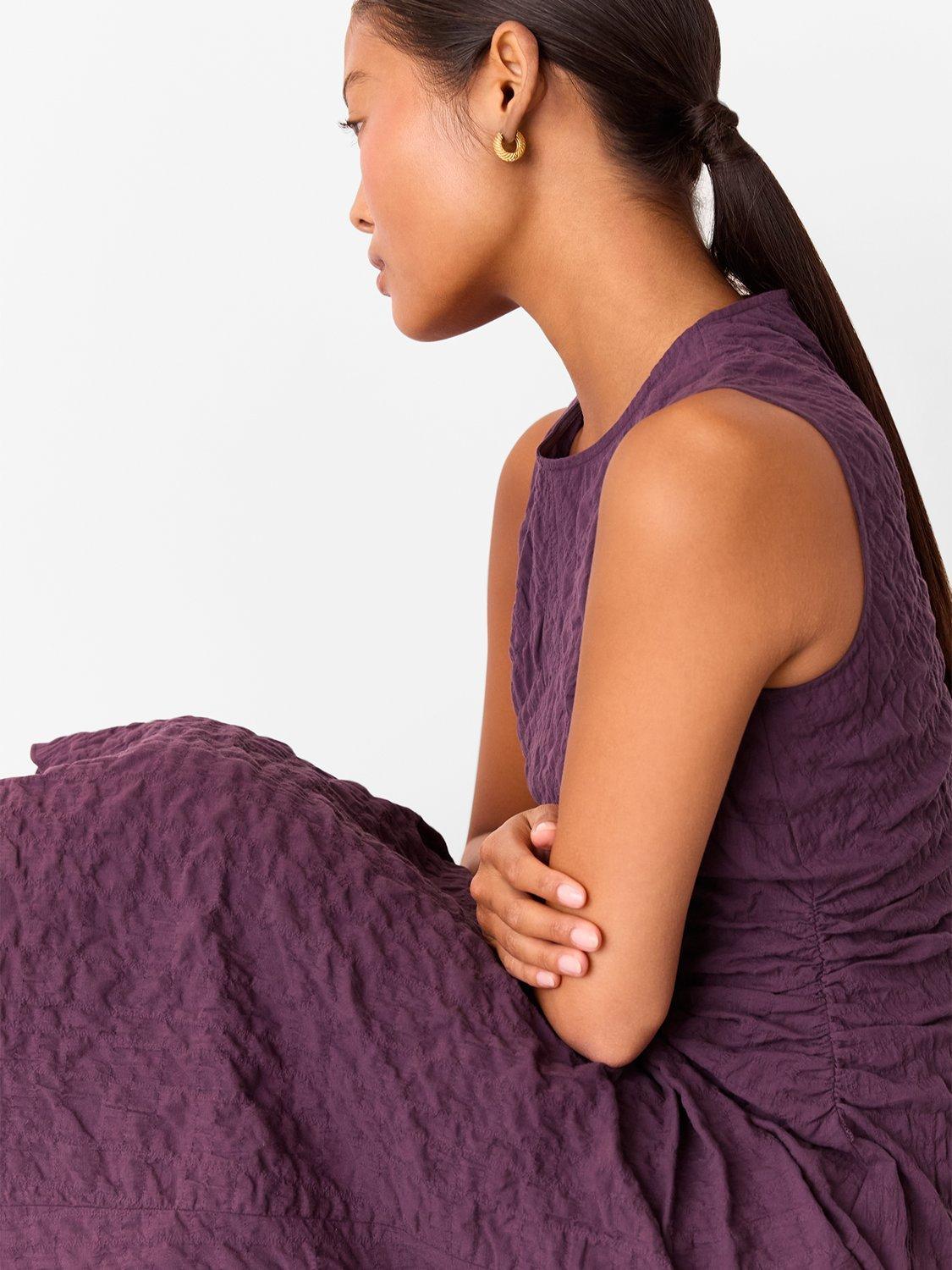 Product image 3 of 5, which shows Whistles Petite Lori Textured Midi Dress, Plum, 6