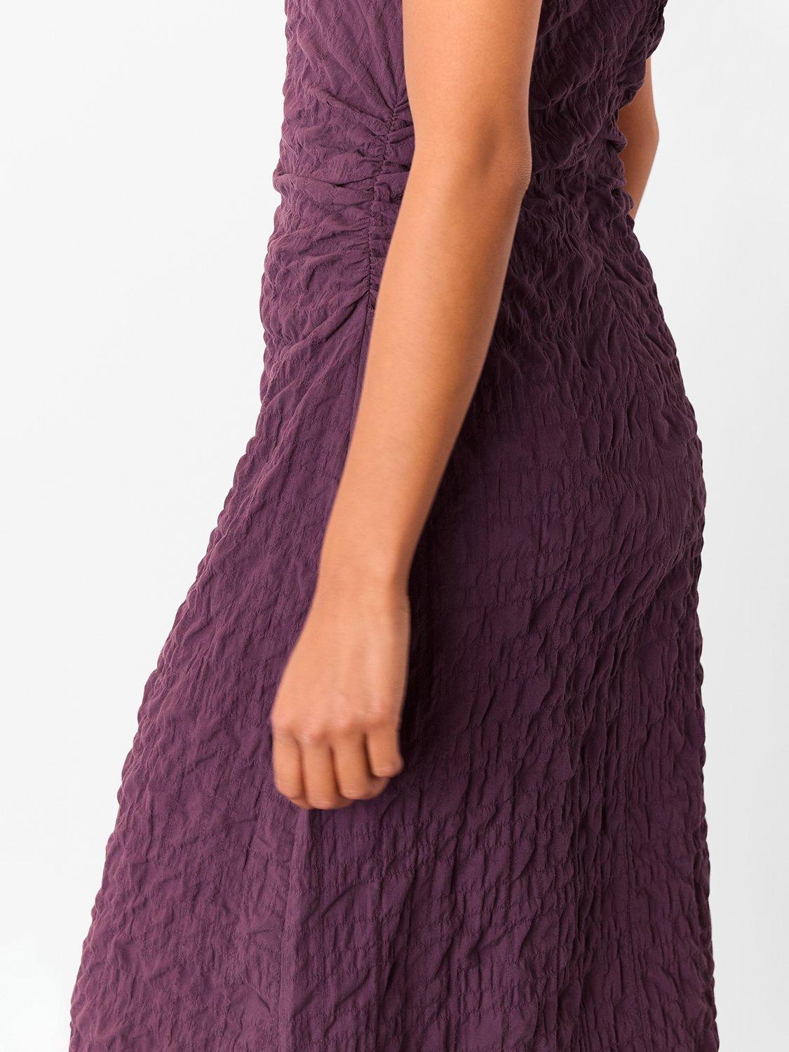 Product image 4 of 5, which shows Whistles Petite Lori Textured Midi Dress, Plum, 6