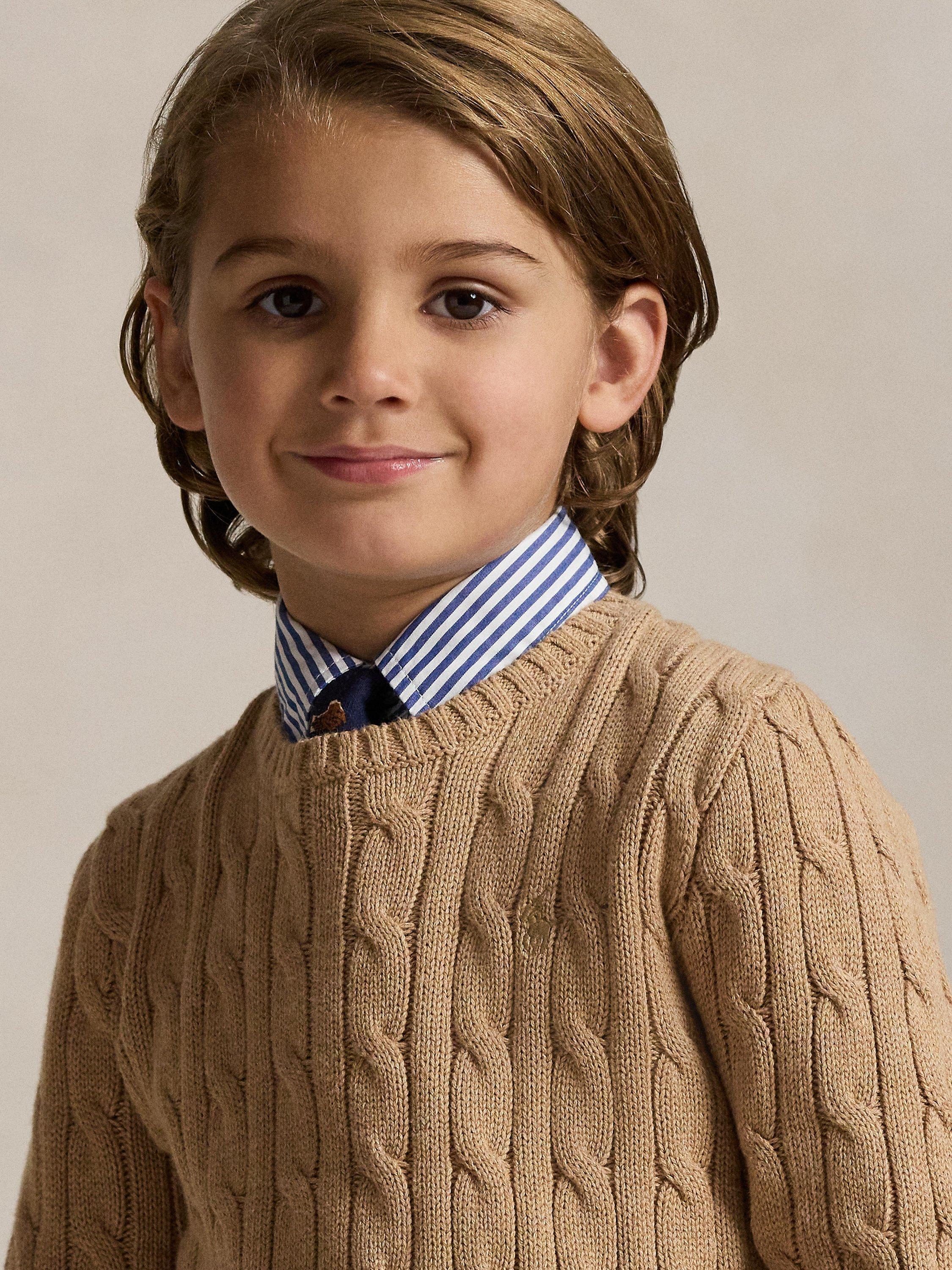 Product image 3 of 5, which shows Polo Ralph Lauren Kids' Cable Knit Jumper, Camel, 2 years