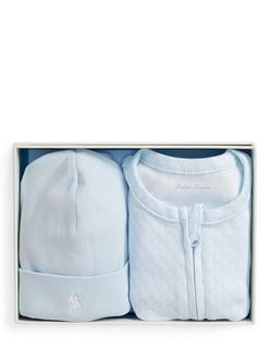 Ralph Lauren Baby Cotton Bodysuit and Beanie Gift Set, Blue - view 2, Blue
