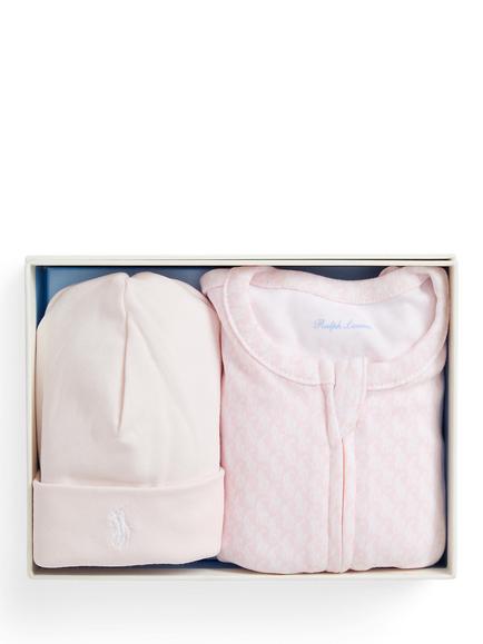 Ralph Lauren Baby Cotton Bodysuit and Beanie Gift Set, Peony - view 2, Peony