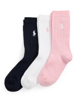 Ralph Lauren Kids' Cotton Blend Socks, Pack of 3, Pink/White/Navy, Pink/White/Navy