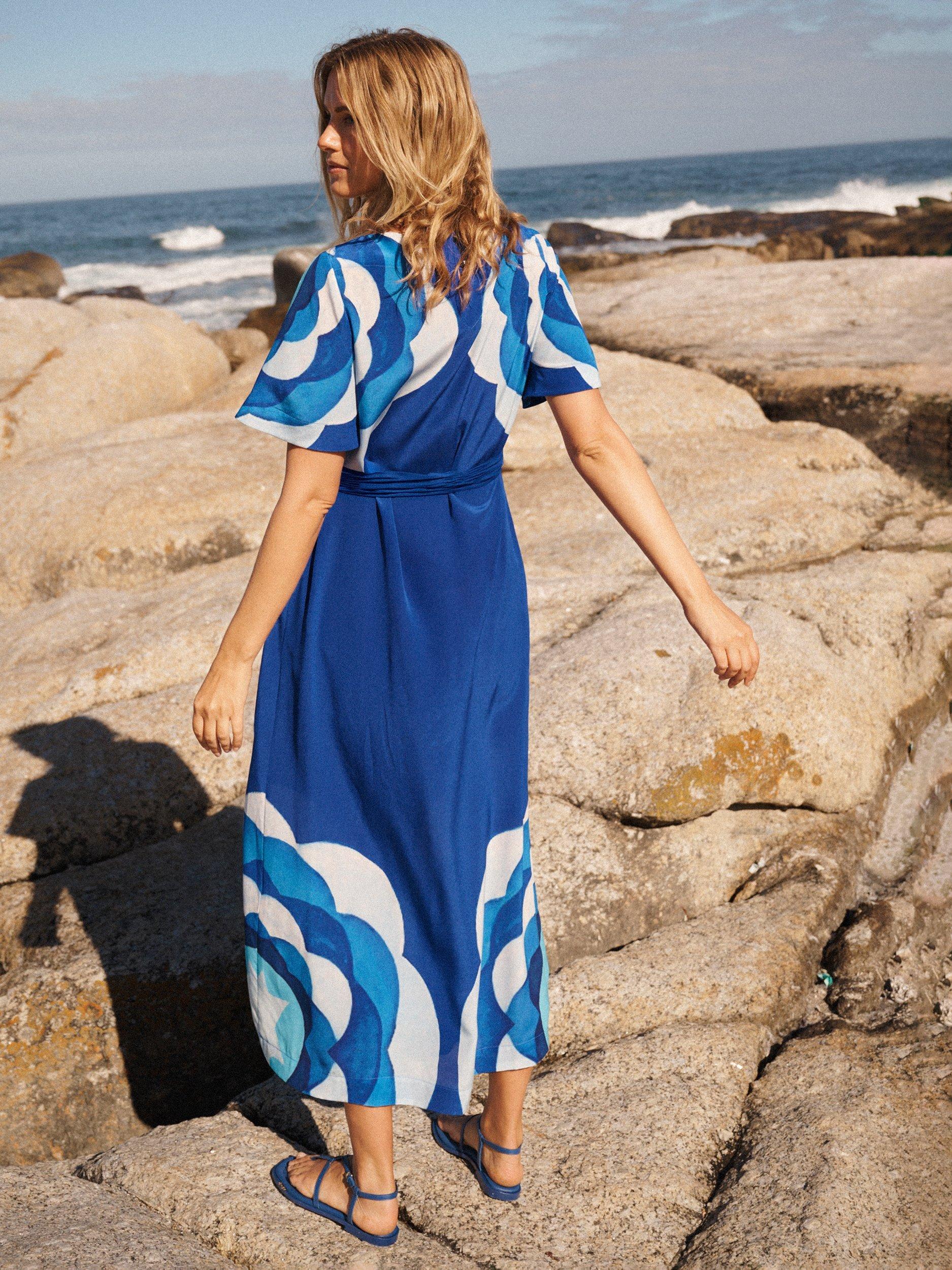 Product image 2 of 7, which shows NRBY x BOYD Sintra Tile Print Pure Silk Dress, Blue Tavira, XS