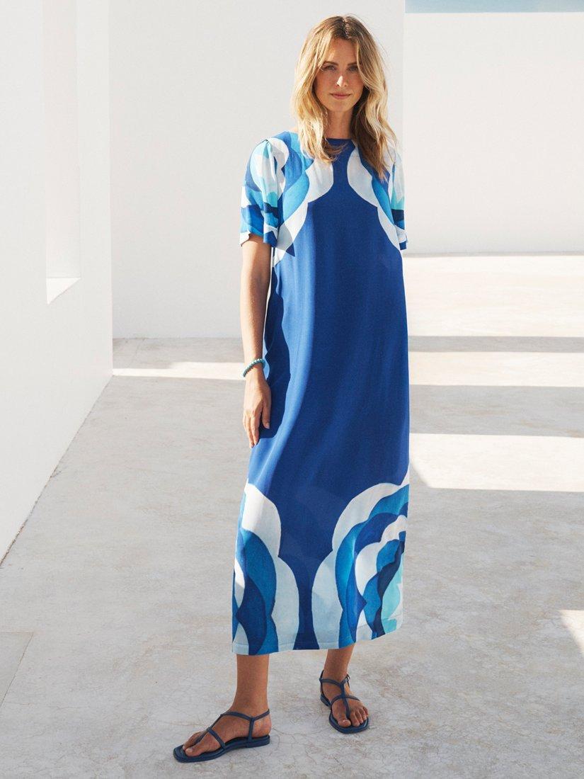 Product image 6 of 7, which shows NRBY x BOYD Sintra Tile Print Pure Silk Dress, Blue Tavira, XS