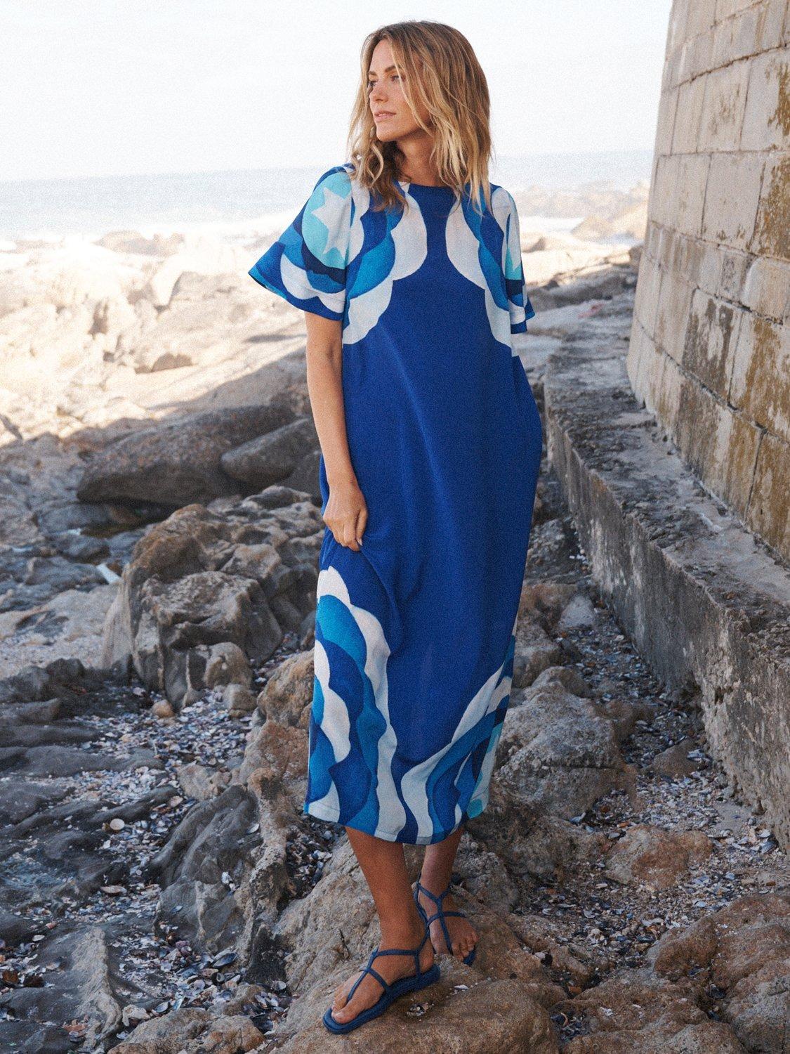 Product image 7 of 7, which shows NRBY x BOYD Sintra Tile Print Pure Silk Dress, Blue Tavira, XS