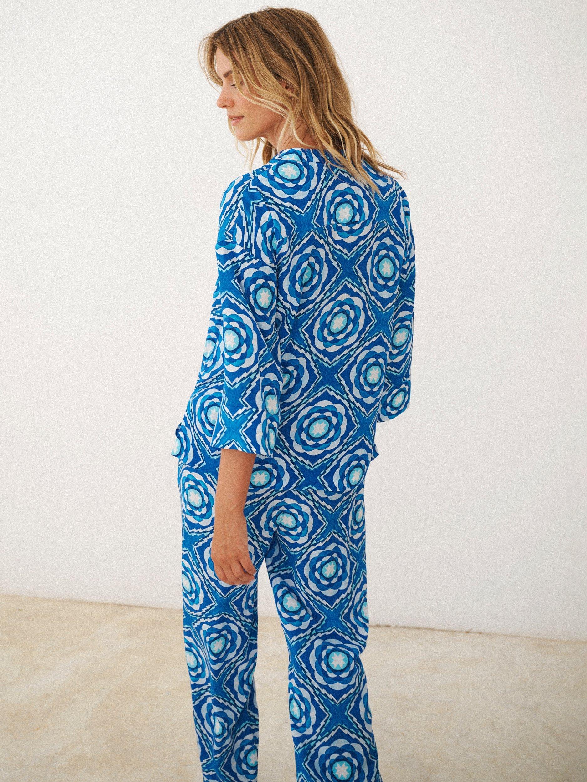 Product image 5 of 7, which shows NRBY x BOYD Tavira Tile Print Pure Silk Shirt, Blue Tavira, XS