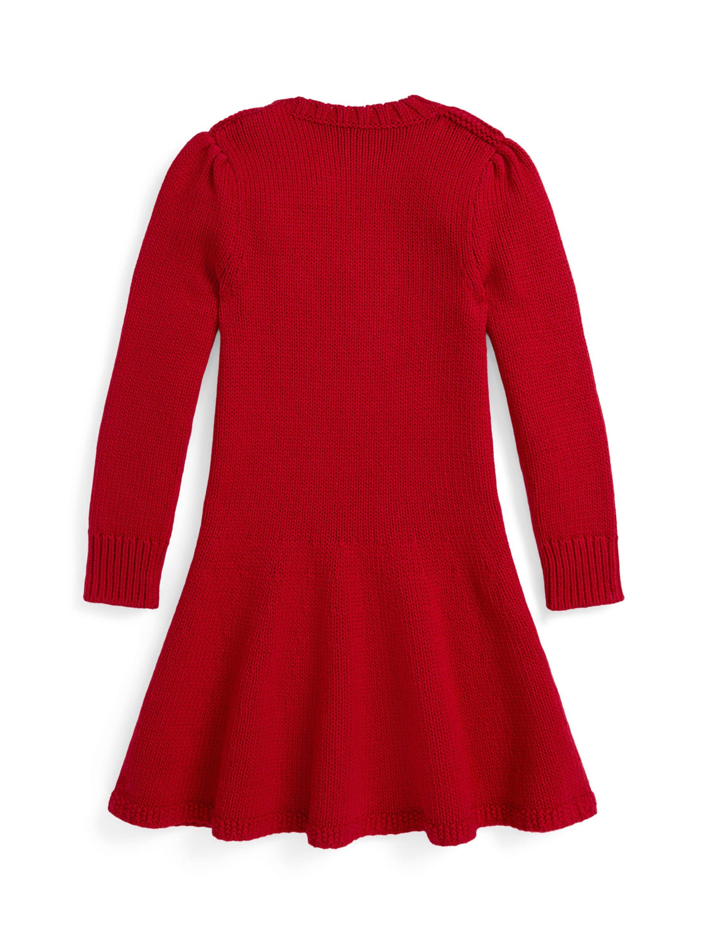 Ralph Lauren Kids' Wool Blend Long Sleeved Holiday Christmas Bear A-Line  Dress, Ralph Red
