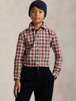 Ralph Lauren Kids' Cotton Long Sleeved Shirt, Red/Cream, Red/Cream