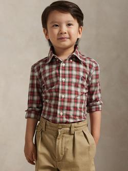 Ralph Lauren Kids' Cotton Long Sleeved Checked Shirt, Red/Cream, Red/Cream