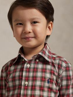 Ralph Lauren Kids' Cotton Long Sleeved Checked Shirt, Red/Cream - view 2, Red/Cream