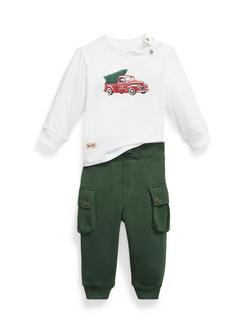 Ralph Lauren Baby Cotton Rich Christmas Holiday Truck T-Shirt and Joggers Set, Trophy Cream, Trophy Cream