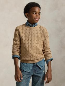Polo Ralph Lauren Kids' Cotton Cable Knit Jumper, Camel